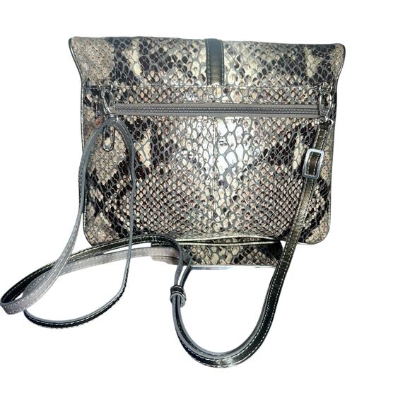Brighton Brown Black Tan Python Embossed Leather Crossbody Purse Clutch - Picture 3 of 11